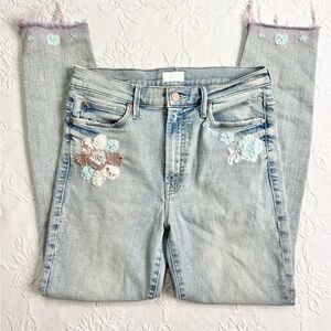 MOTHER |🌸🪡Up-Cycled Floral Patchwork “Stunner Zip Ankle Step Fray” Jeans